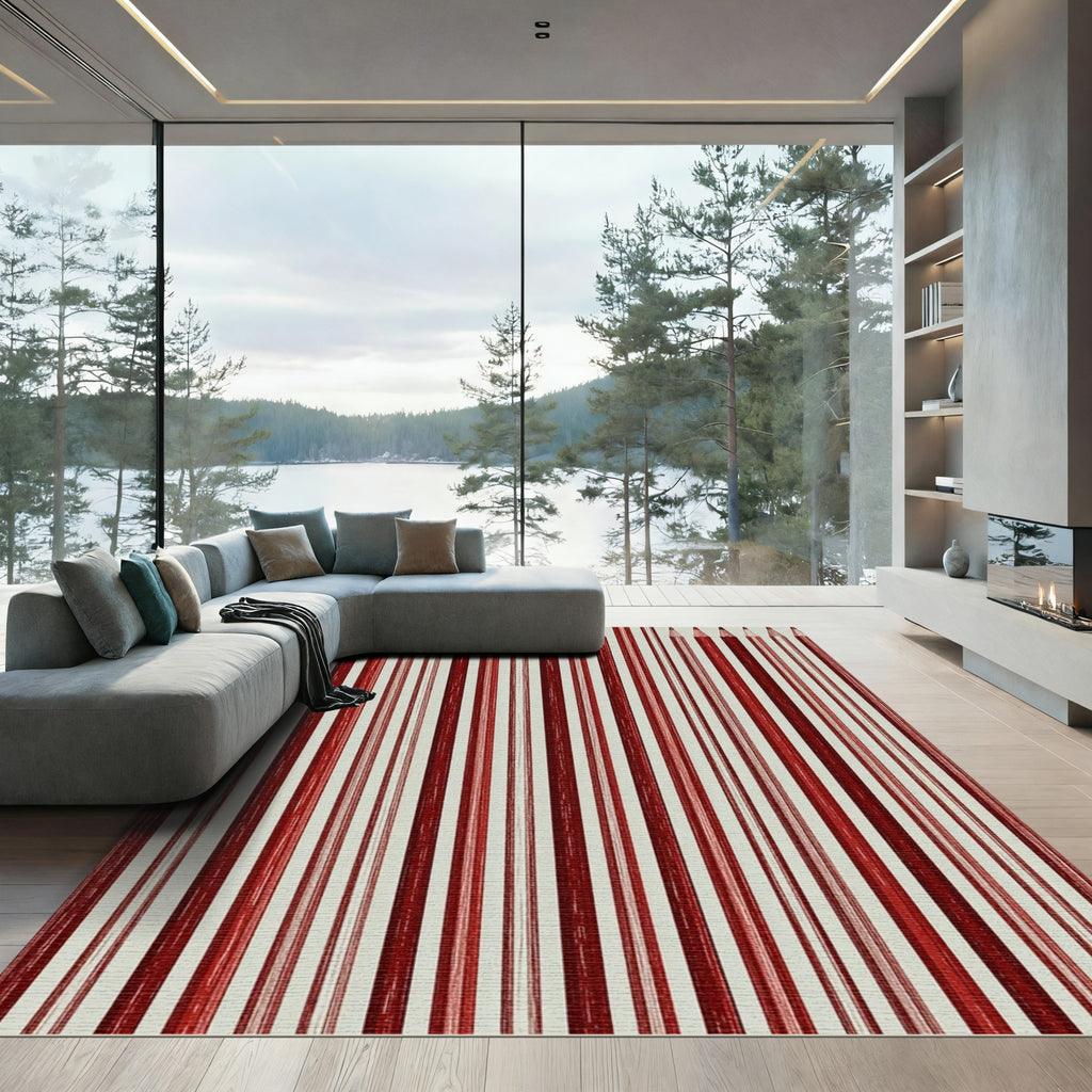 Crimson Vertical Pencils Ribbed Rug