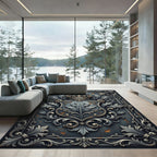 Regal Silver Filigree Crown Emblem Rug