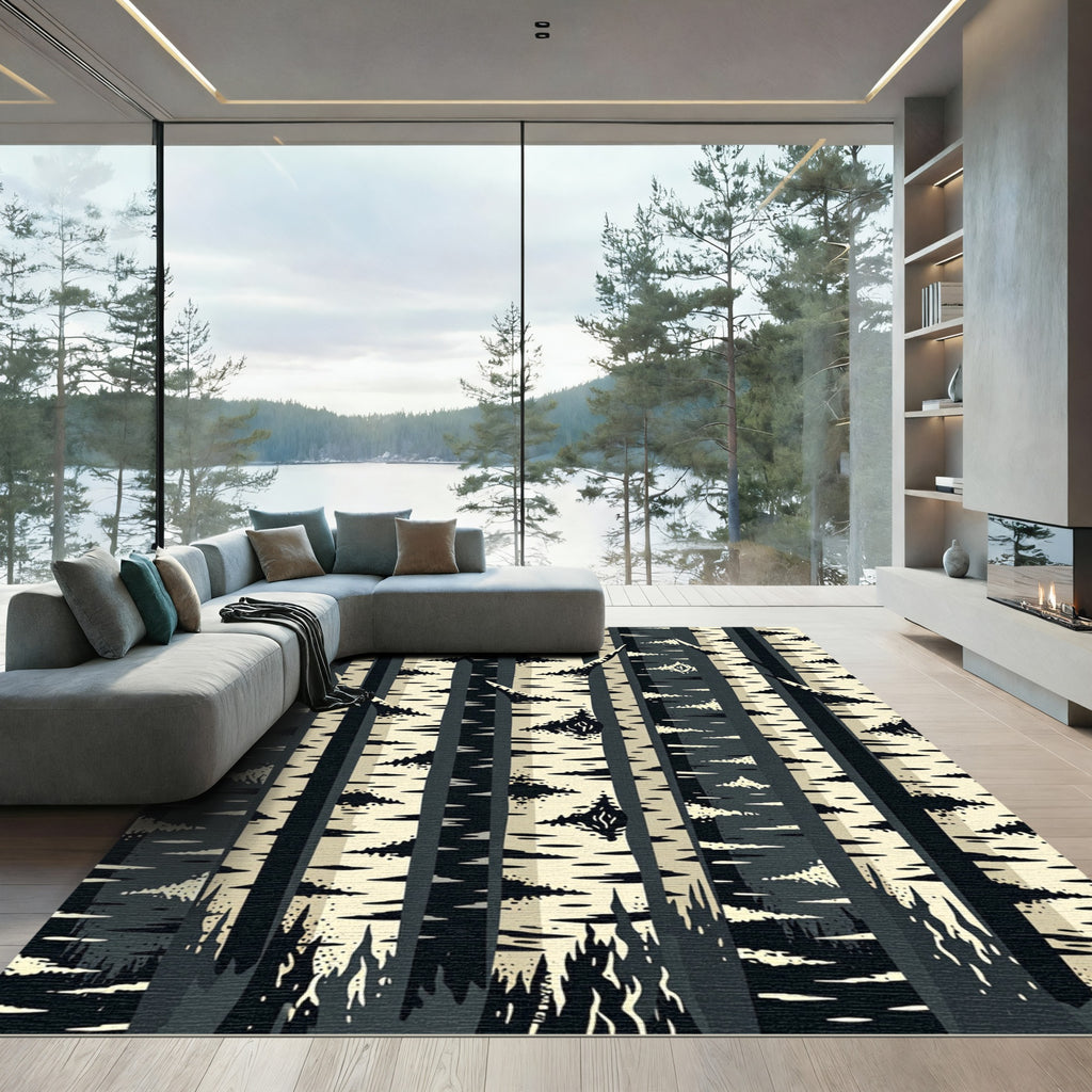Monochromatic Forest Birch Tree Bark Rug