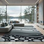Monochrome Wavy River Stone Swells Rug