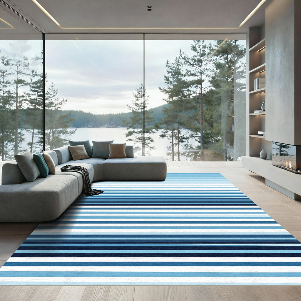 Cool Blue Horizontal Stripe Rug