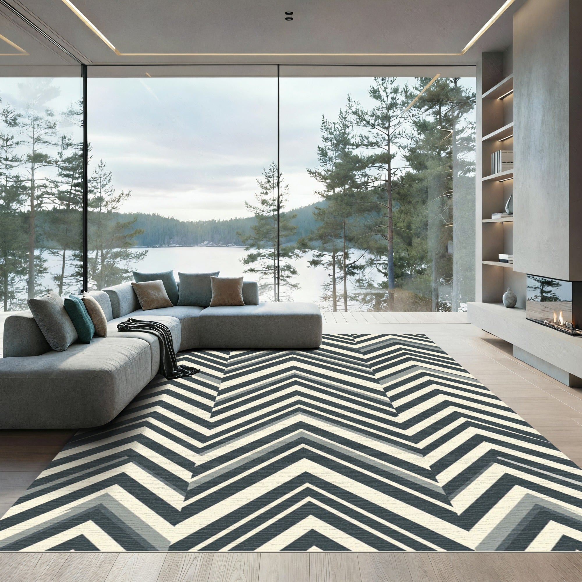 Modern Geometric Chevron Stripe Rug