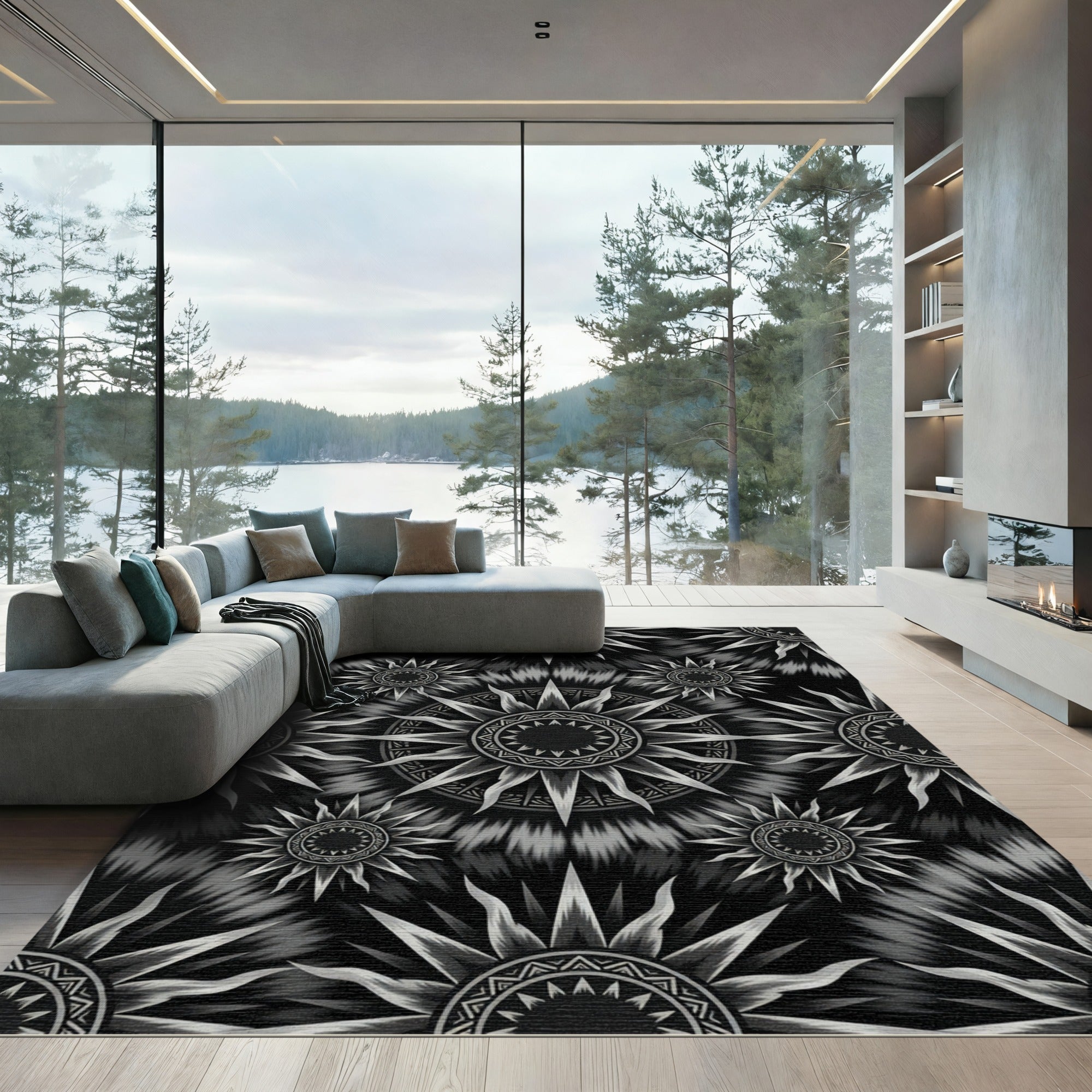 Gray Sunburst Tie Dye Rug