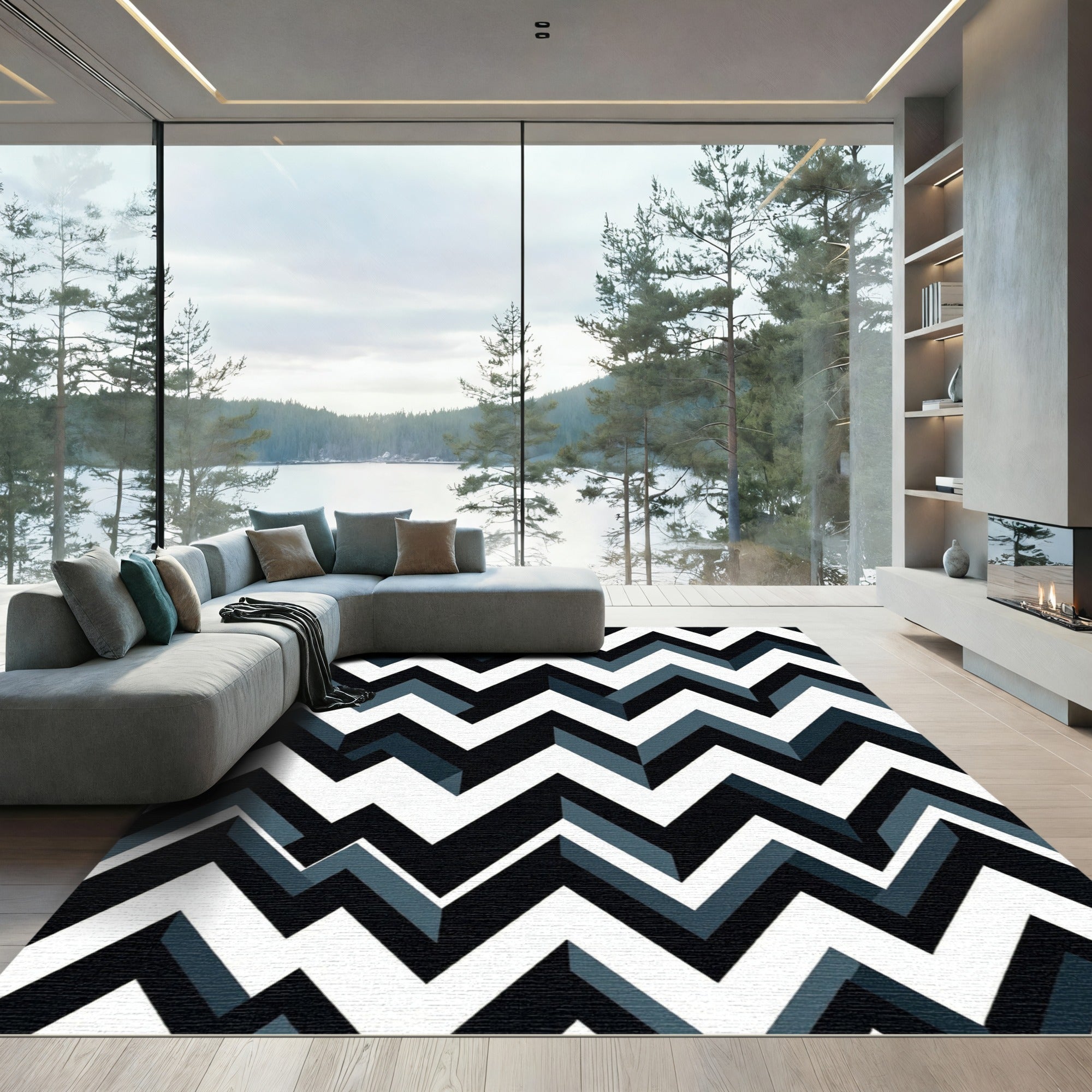 Monochromatic Geometric Zigzag Accordion Rug