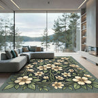 Sage Green Cream Floral Trellis Rug