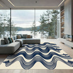 Navy Blue Abstract Wavy Linear Rug