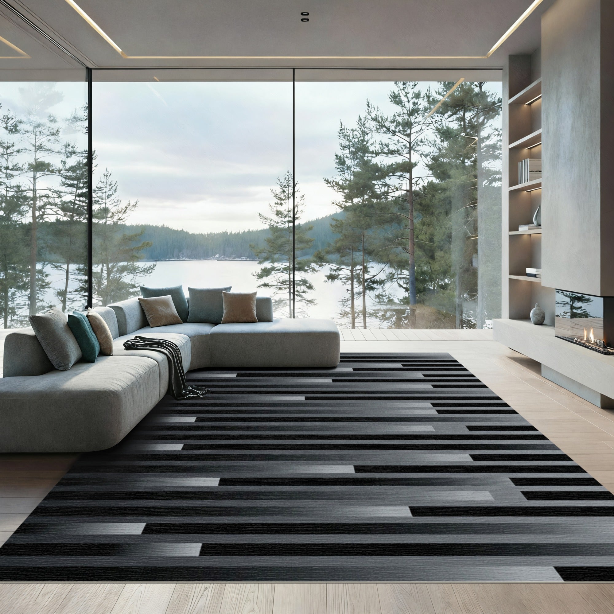 Monochromatic Offset Stripe Gradient Rug
