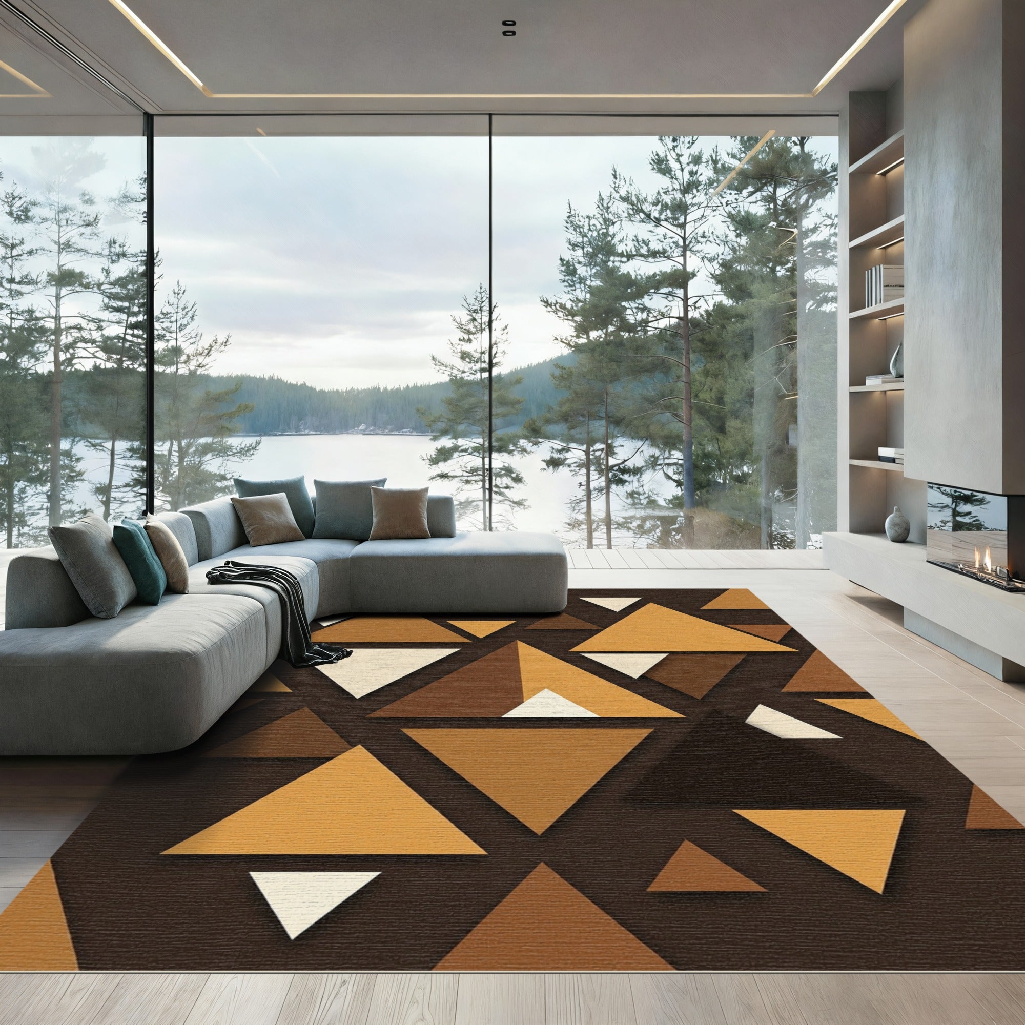 Earthy Brown Geometric Triangle Mosaic Rug