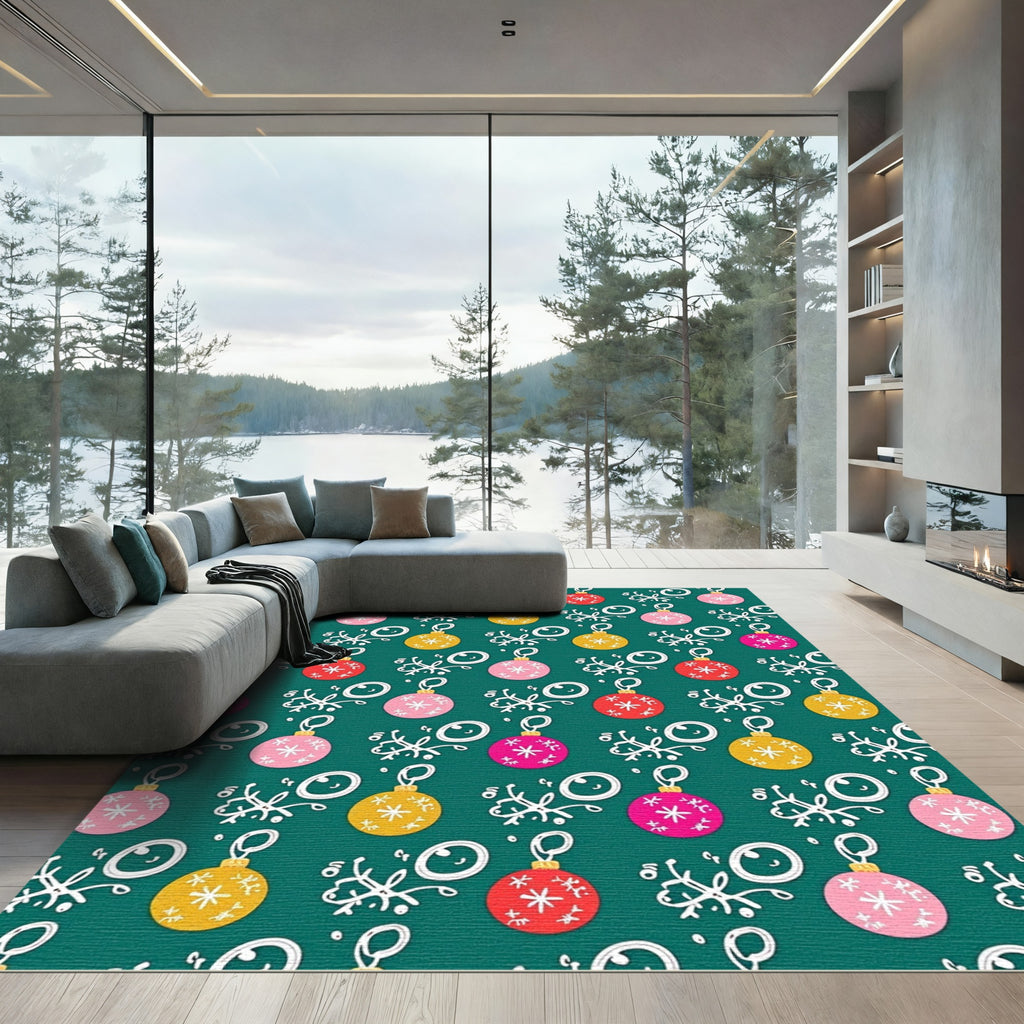 Whimsical Christmas Ornaments Festive Repeat Rug