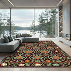 Elegant Crimson Hexagonal Floral Garden Rug