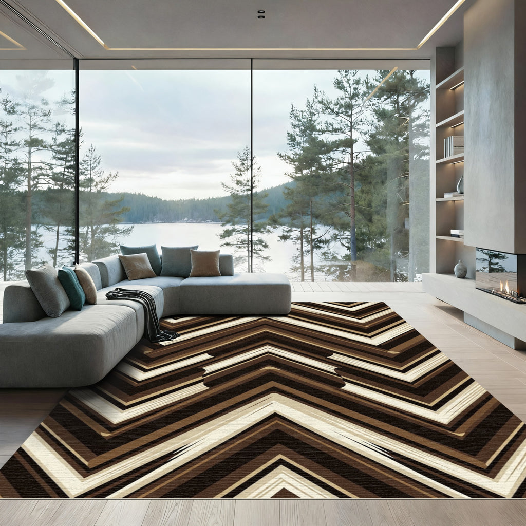 Earthy Chevron Striped Abstract Rug