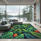 Vivid Green Jungle Leafery Arrangement Rug