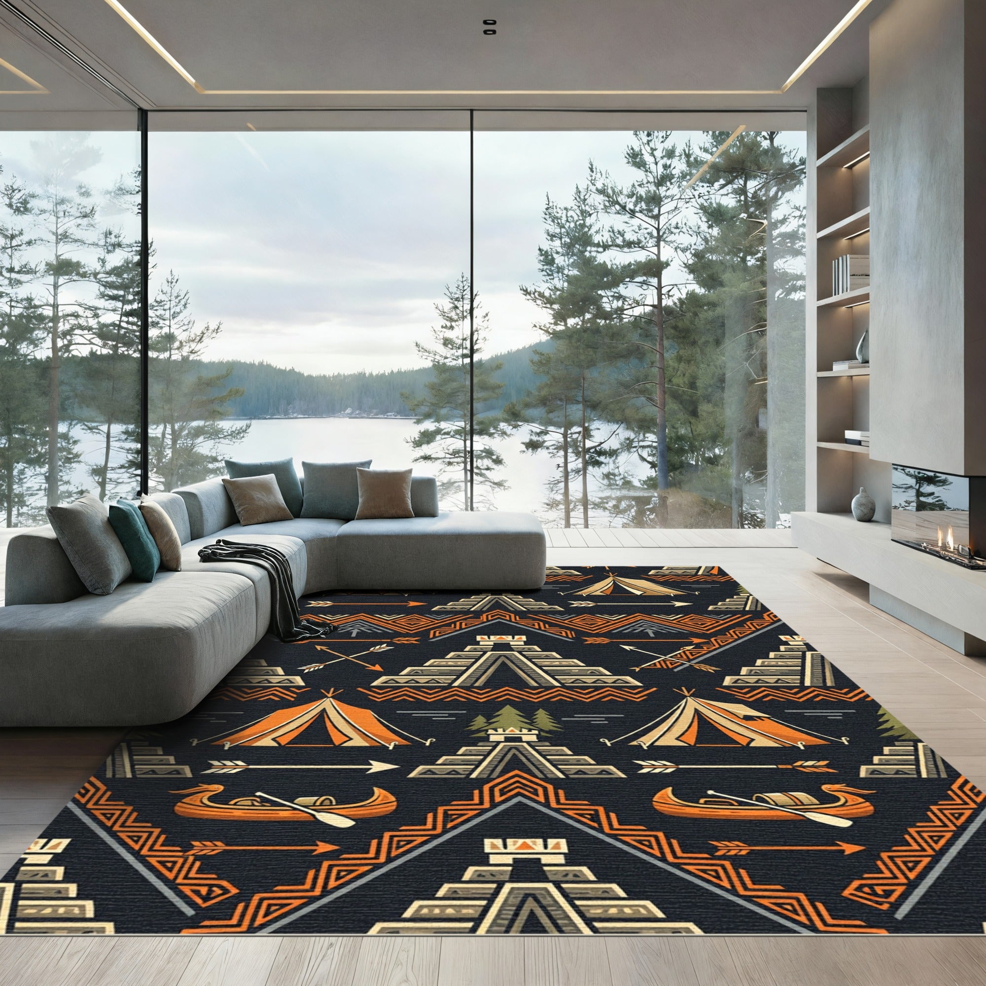 Geometric Aztec Totem Burnt Orange Rug