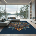 Ornate Golden Compass Navy Floral Medallion Rug