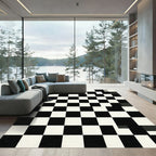 Monochrome Distorted Checkerboard Graphic Rug