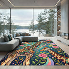 Whimsical Giraffe Floral Rainbow Art Rug