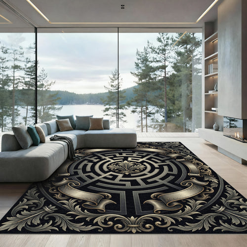 Antique Gold Maze Scrollwork Rug