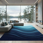 Oceanic Deep Blue Wavy Layers Rug