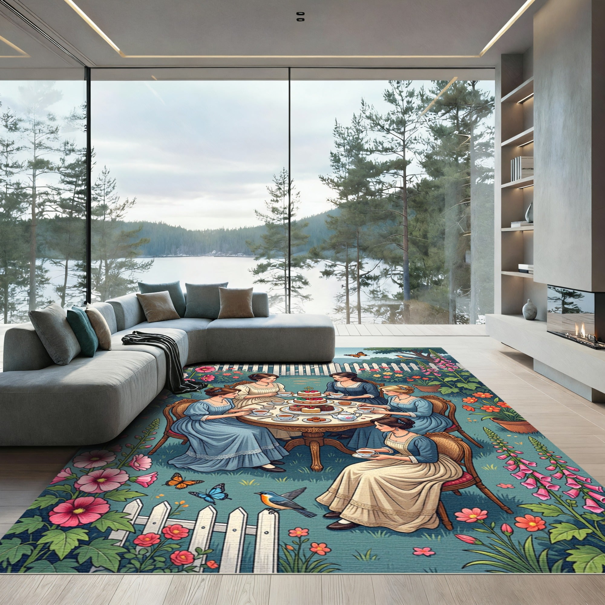 Whimsical Garden Tea Party Floral Rug