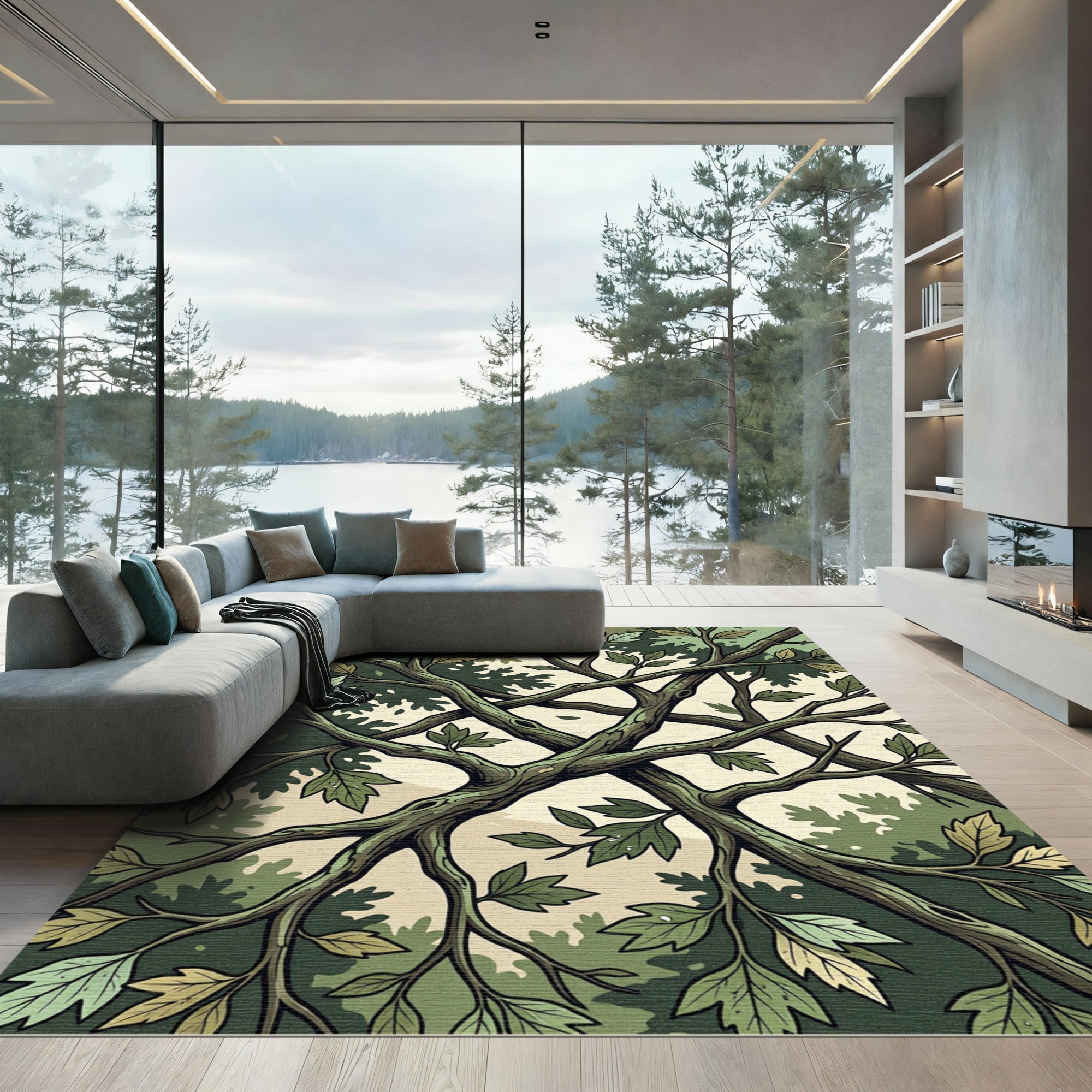 Lush Green Canopy Forest Branches Rug