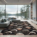 Black Gold Seashell Wave Art Rug