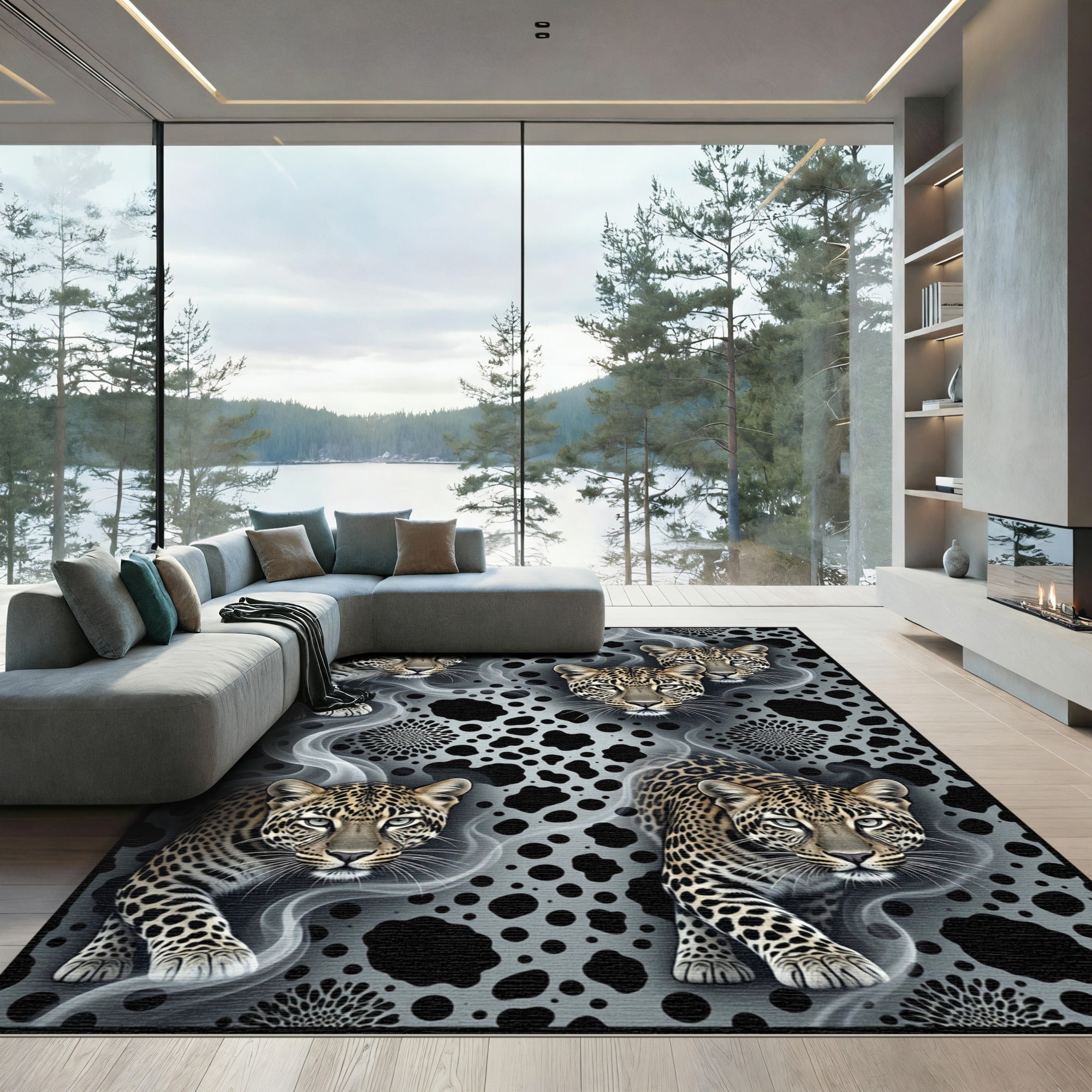 Majestic Leopard Smoke Black Gray Rug