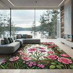 Romantic Pink Rose and Cosmos Garden Rug