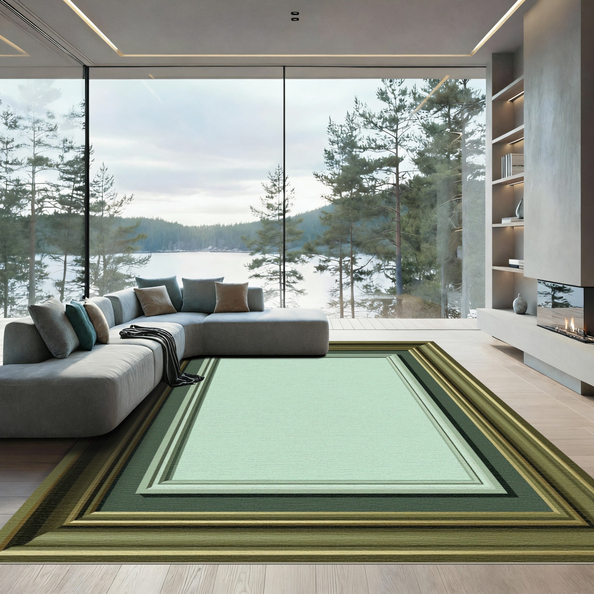 Classic Glazed Mint Border Frame Rug