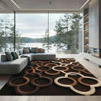Sculpted Earthy Brown Interlocking Geometric Ring Rug