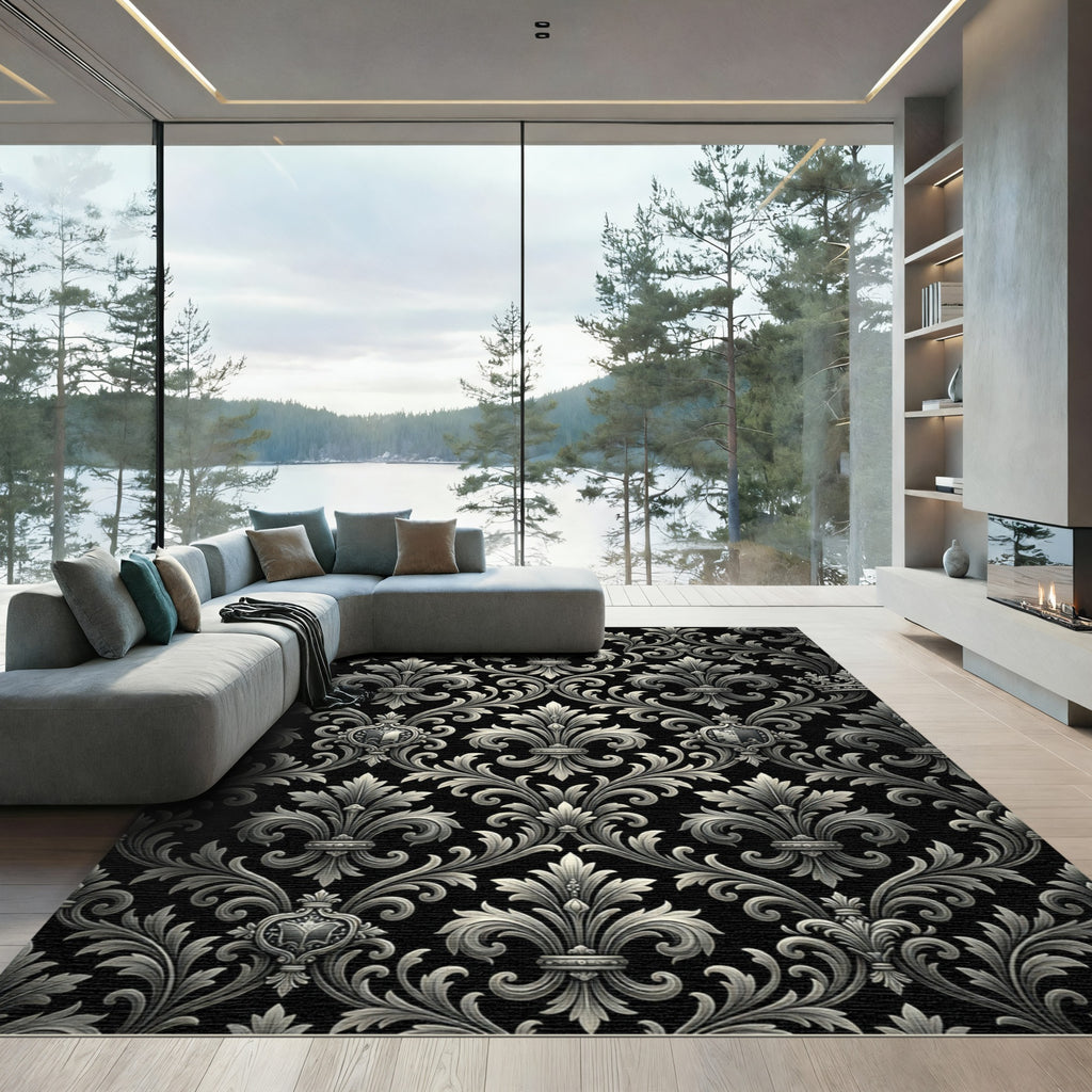 Ornate Silver Fleur-de-lis Crown Rug