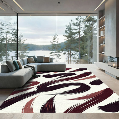 Abstract Ink Brush Stroke Crimson Rug