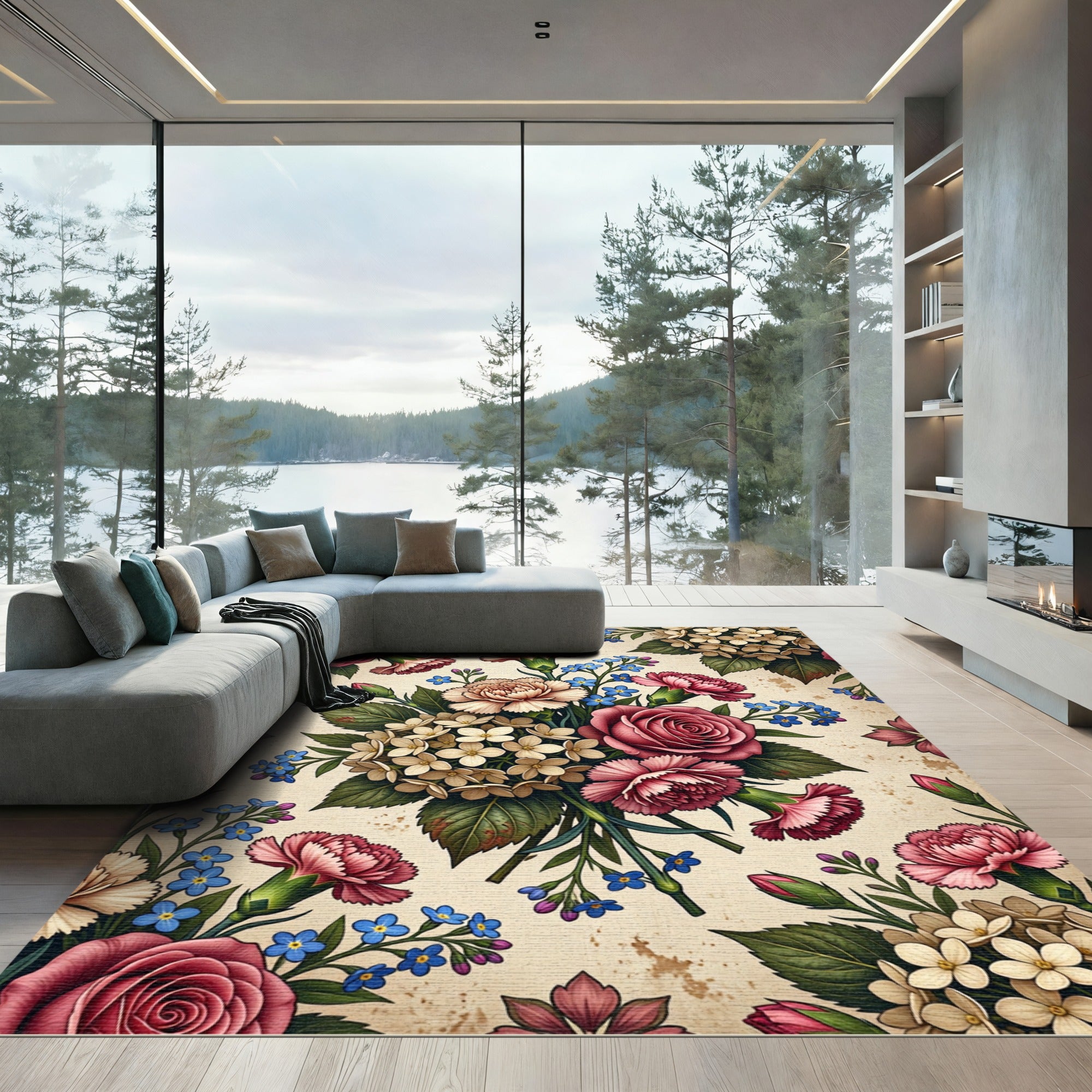 Crimson Rose And Carnation Bouquet Rug