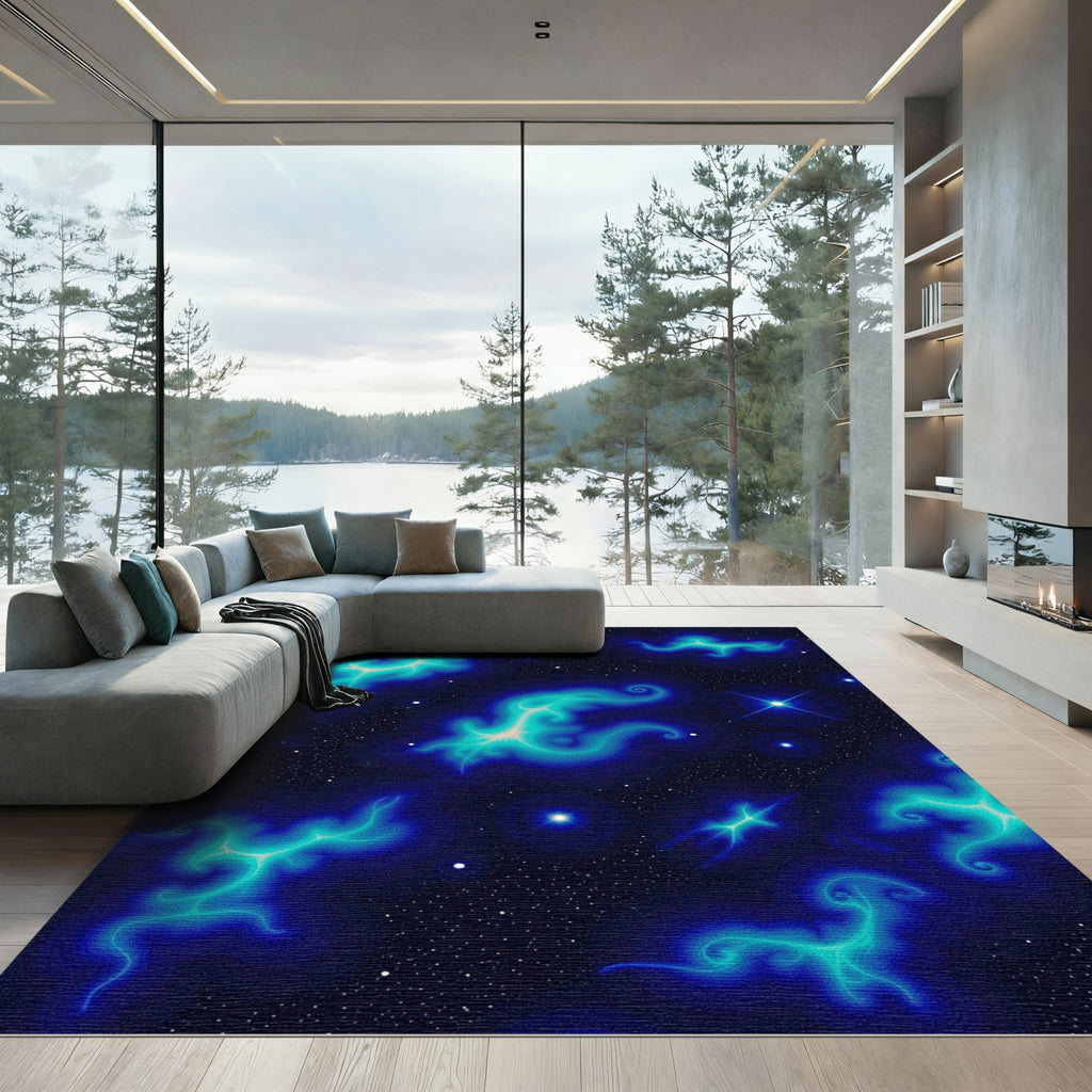 Teal Nebula Swirl Starry Night Rug