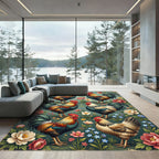 Vintage Rooster and Floral Foliage Illustration Rug