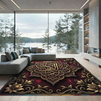 Ornate Radiant Crimson Golden Floral Medallion Rug
