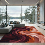Abstract Crimson And Copper Swirl Rug