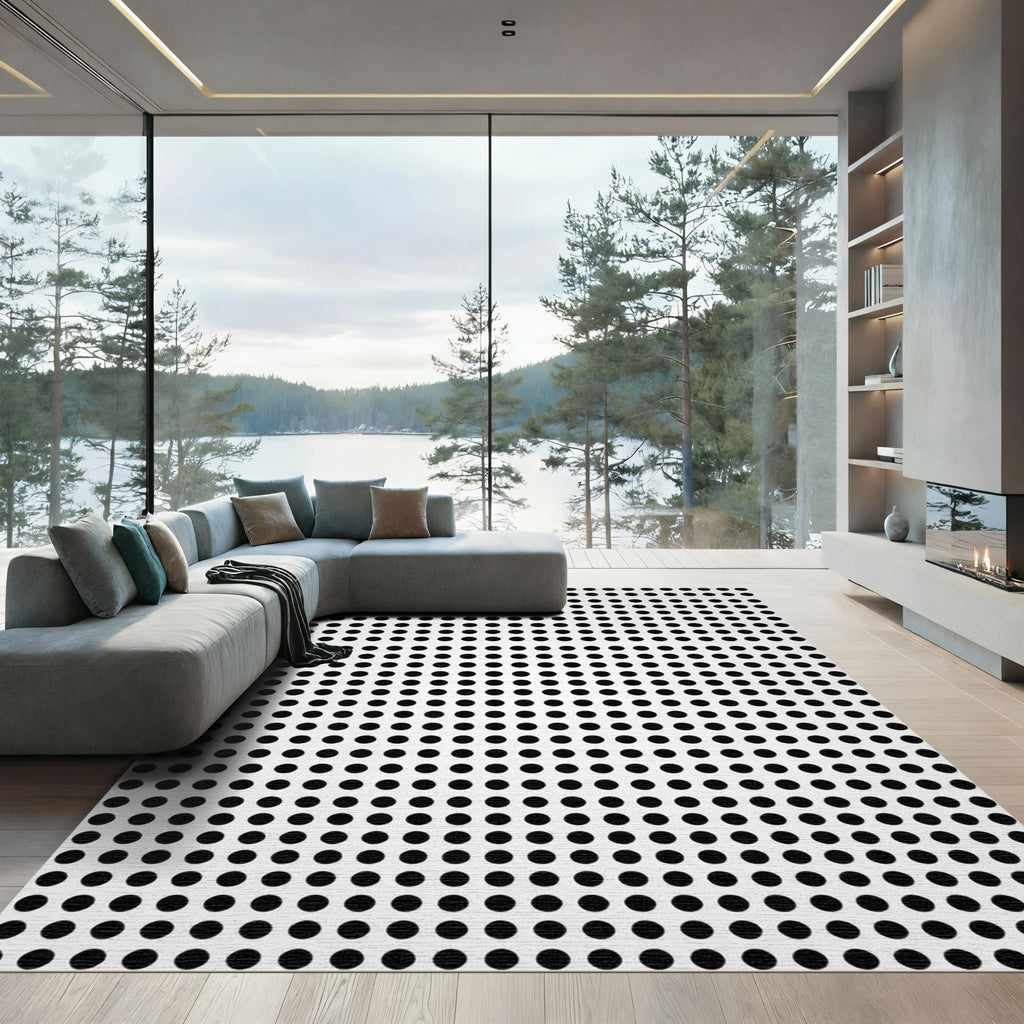 Black White Dotted Grid Composition Rug