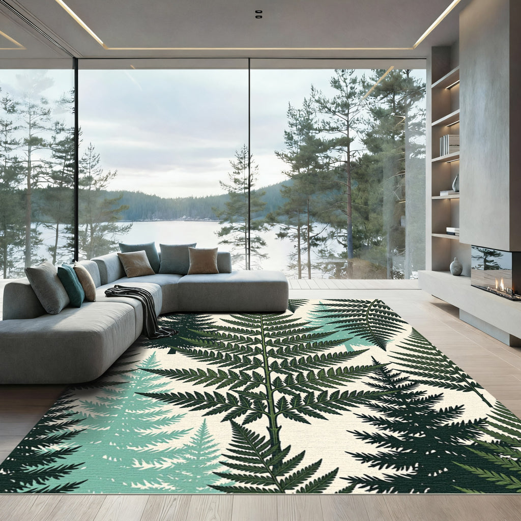 Lush Forest Fern Evergreen Botanical Rug