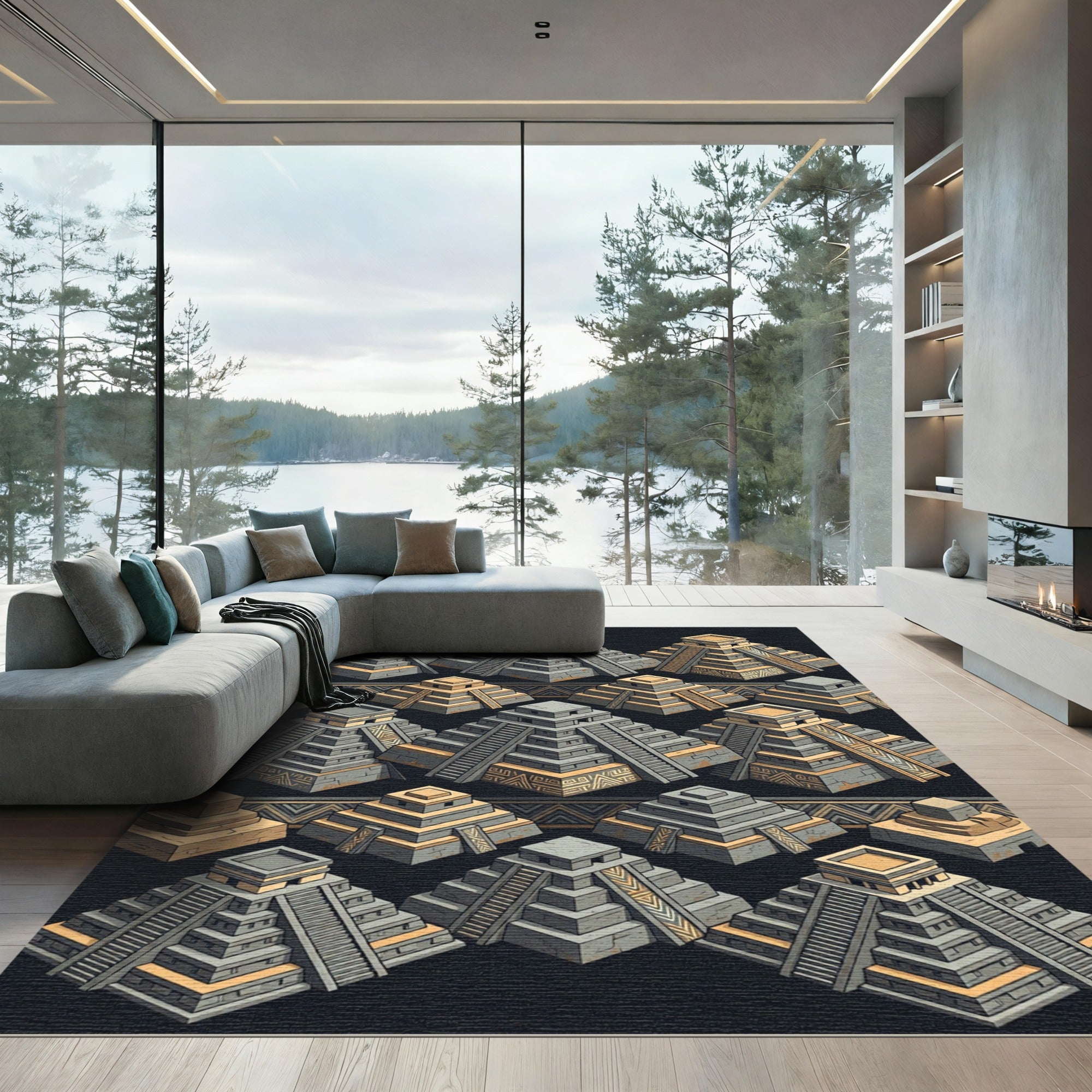 Ancient Stone Pyramids Geometric Repeat Rug