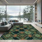 Emerald Geometric Lattice Floral Medallion Rug