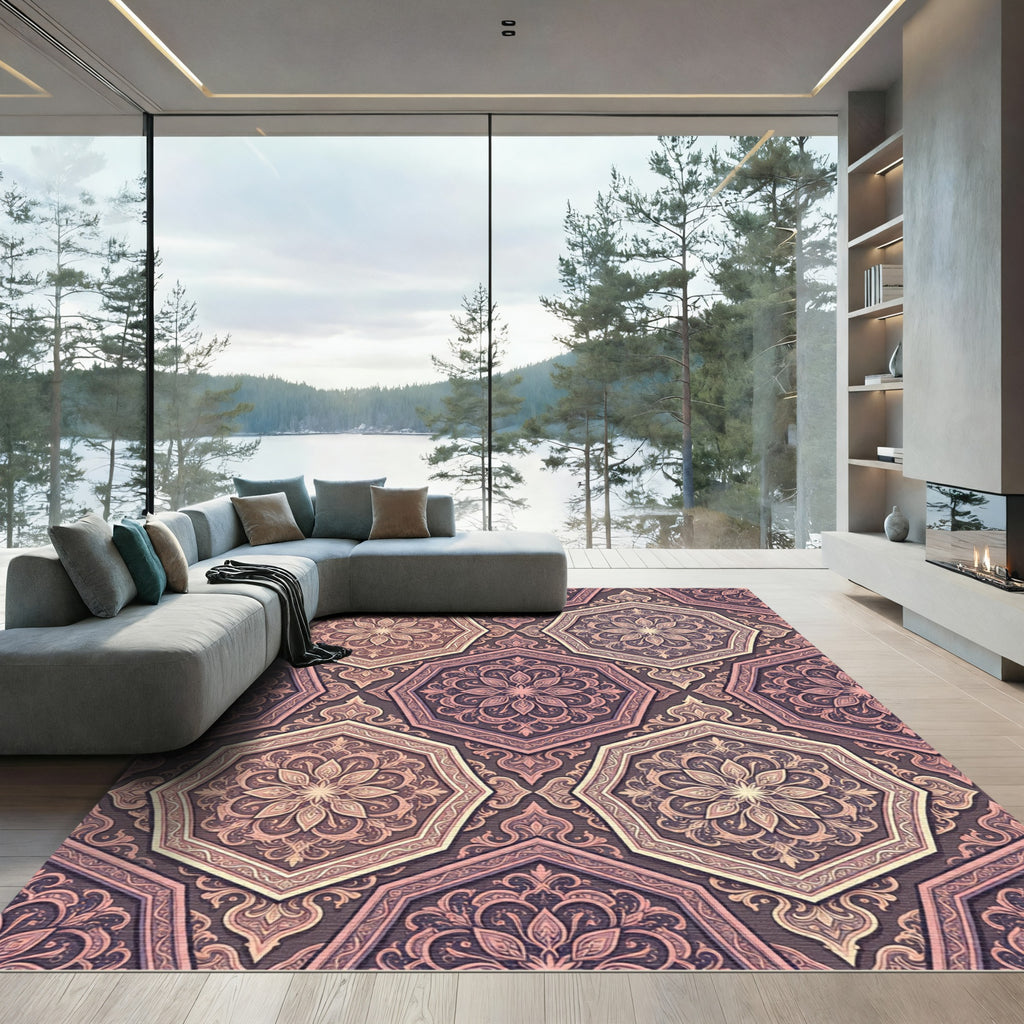 Elegant Dusty Rose Octagon Medallion Rug