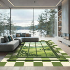Sage Green Checkered Window Scenic Landscape Rug