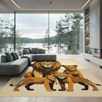 Majestic Golden Lion Family Art Rug