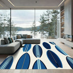 Modern Navy and Sky Blue Surfboard Rug
