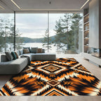 Bold Orange Black Geometric Tribal Area Rug