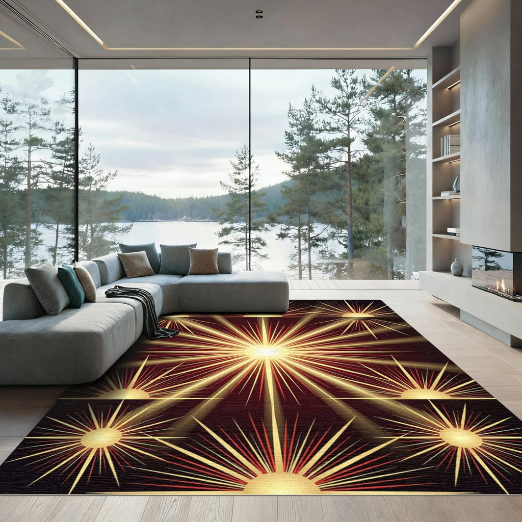 Radiant Gold Sunburst Abstract Flare Rug