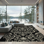 Ornate Black Silver Acanthus Scroll Rug