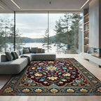 Ornate Burgundy Floral Medallion Rug