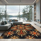 Celestial Radiant Sunburst Orange Black Rug