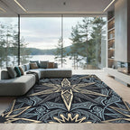 Celestial Gold Geometric Star Medallion Rug
